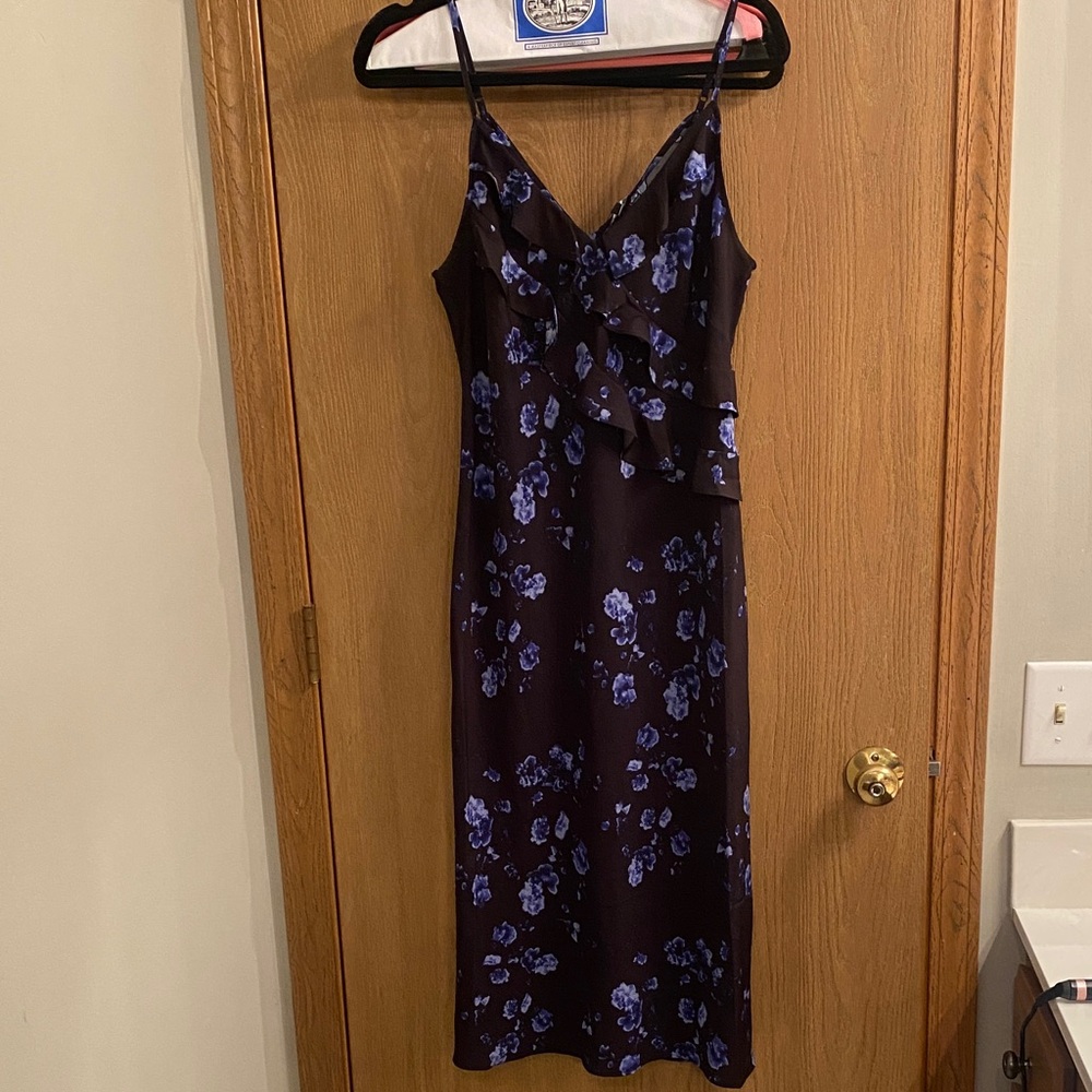 Express Black and Blue Floral Midi Dress